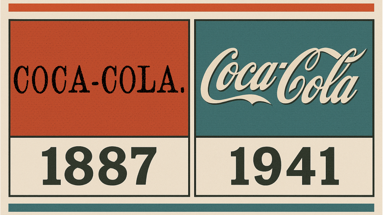 Coca-Cola's logo in 1887 vs in 1941, showcasing the beverage company's branding shift through the years. A branding and creative agency helps to strategically pivot a company's branding and messaging
