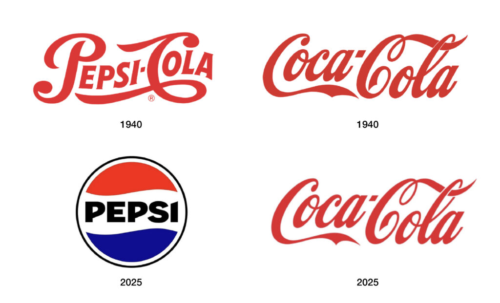 Pepsi's logo shift to establish its own identity, disassociating itself from the "Coca-Cola alternative" image. A branding and creative agency helps inform strategic branding shifts through image, tone, and identity tweaking